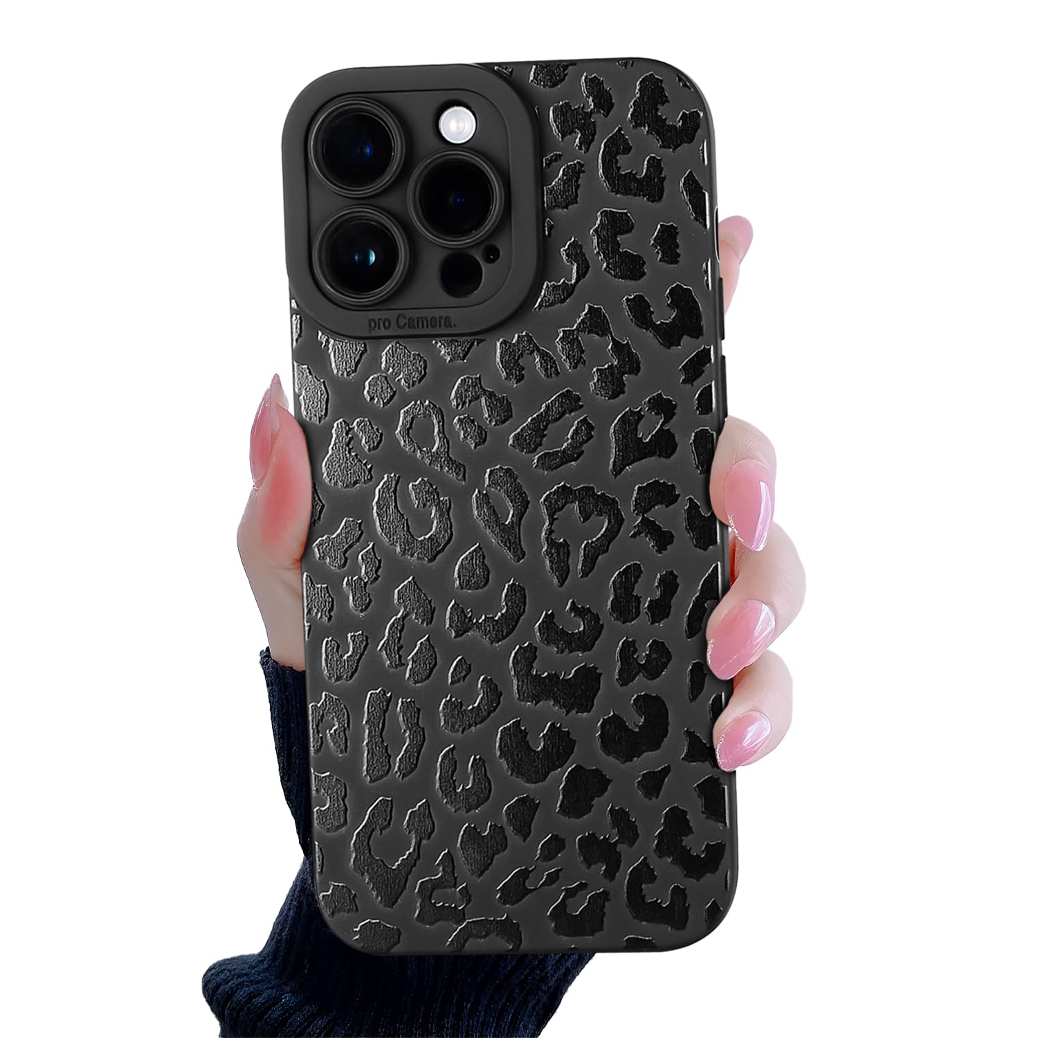 Compatible for iPhone 13 Pro Max Case, Black Small Leopard Cute Cheetah Pattern Design for Women Girls, Soft TPU Slim Profile, Anti-Slip Shockproof Protective Girly Case for iPhone 13 Pro Max