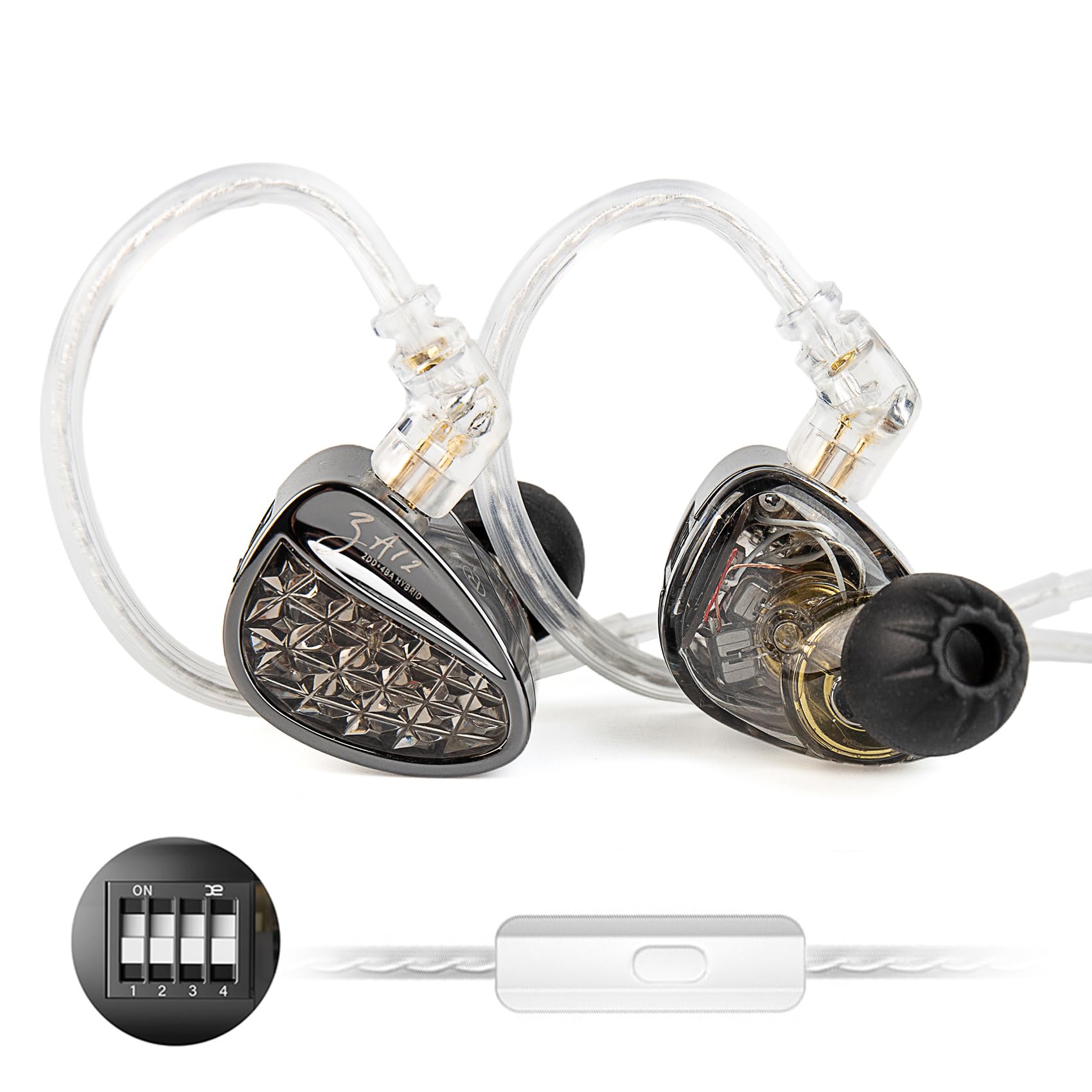 Photo 1 of KZ ZA12 in Ear Monitor, 2DD+4BA Hybrid Wired Earbuds, KZ in Ear Monitor with 4-Level Tuning Switch Gaming Earbuds,Silver-Plated IEM Cable for Audiophile (with Microphone, Matte Black Tunable Version)
