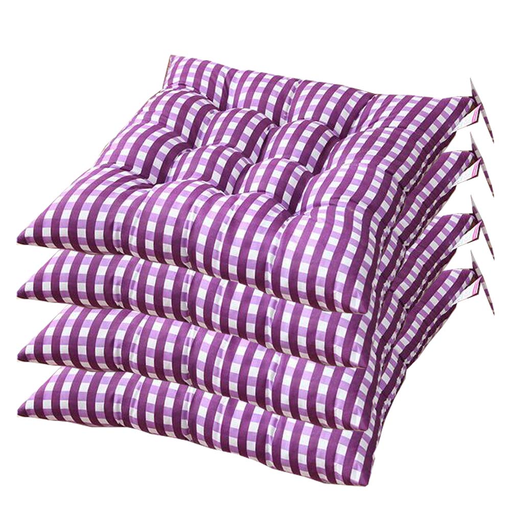 AGDLLYD Set of 4 Premium Padded Cushion Chair Seat Pads With Ties, Quilted Design - 40 x 40 x 7cm (purple)