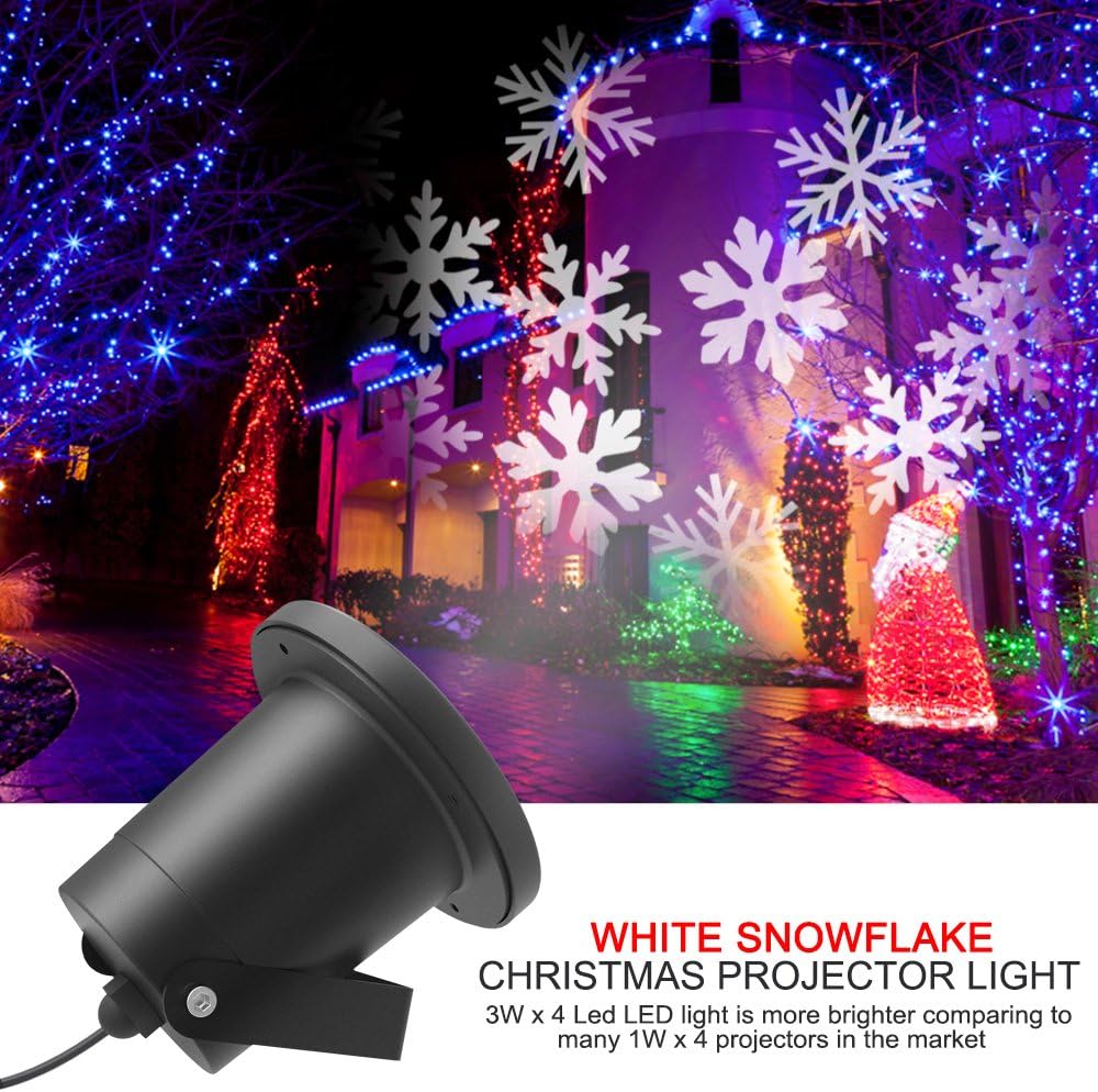 Night Snow Show Projector Light II, Dreamix 3W x 4 Led HD Super Bright Updated Motor IP65 Waterproof Rotating Outdoor/Indoor Decoration for Christmas,Halloween,Party,Festival,Kids,Garden,Holiday,Birth