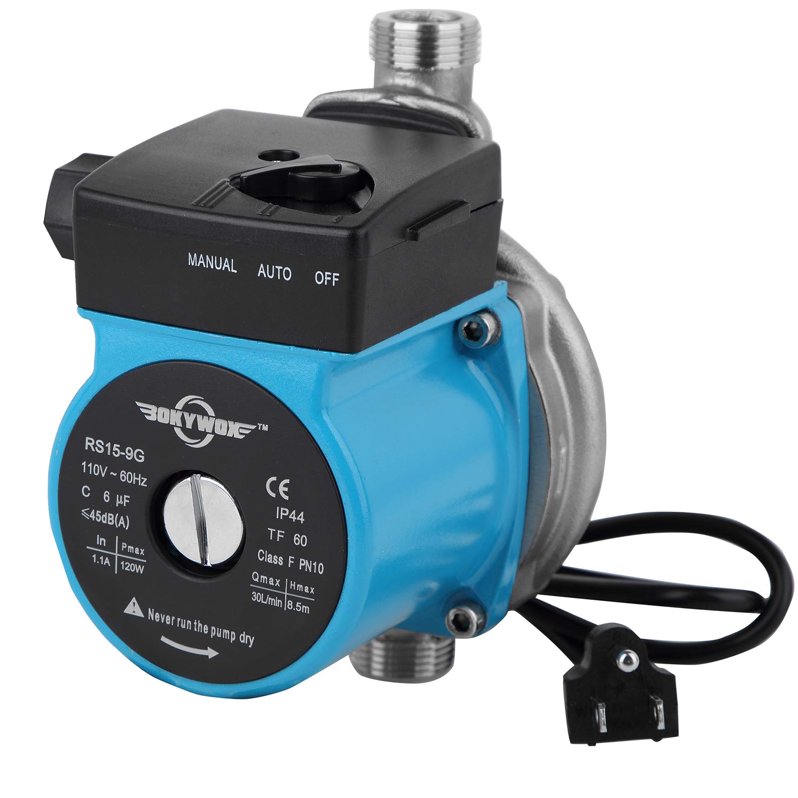 BOKYWOX 110V Food Grade Automatic Domestic Booster Pump NPT 3/4'' 120W Circulate Boost Pressure Water Pump for Solar Heater/Faucet Stainless Steel 304(RS15-9 SB)