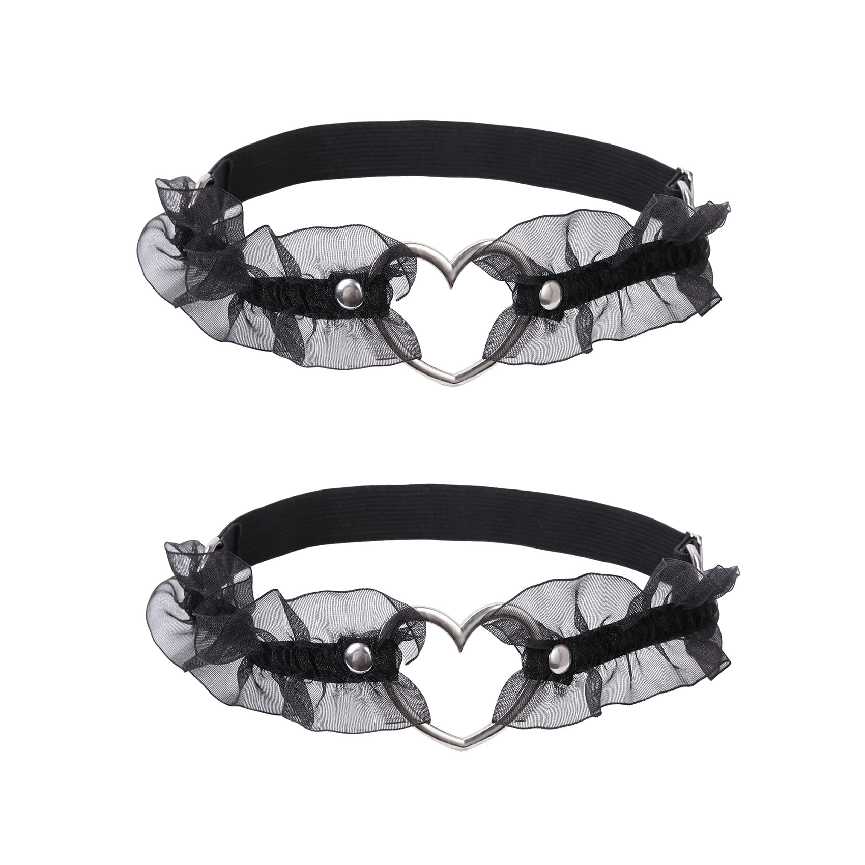 alisikee 2PCs Adjustable Heart Lace Thigh Garter, Elastic Leg Garters Belt for Women Parties, Black/Red/Pink/White