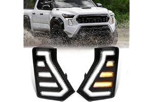 AFOGGEST Daytime Running Lights For Toyota Tacoma 2024 2025 Dual Color LED Fog Light with Amber Turn Signal Start Animation