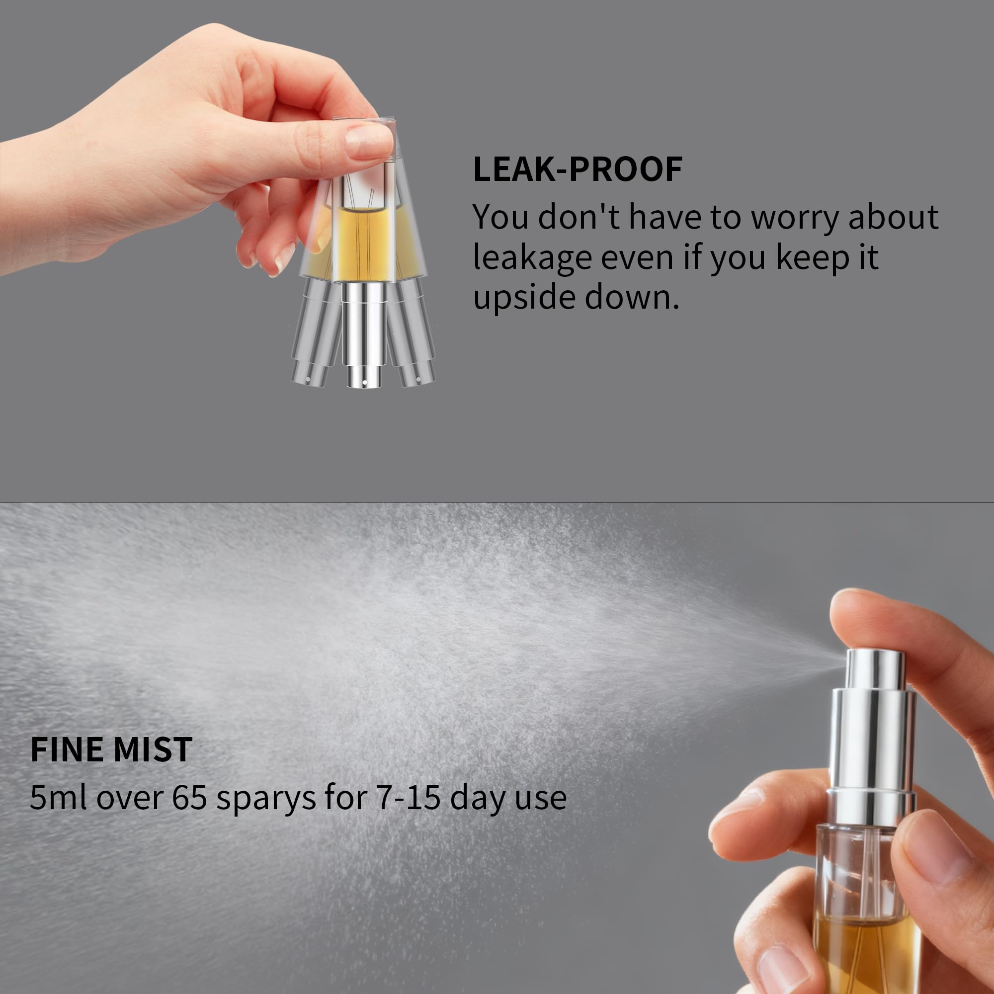 MUB Perfume Travel Refillable Atomizer Bottle 5ml Glass Overmolding Unique Top-Filling Leak-Proof Spray Bottle Atomizer Sprayer for Perfume Cologne Mini Travel Size Empty Pocket Portable