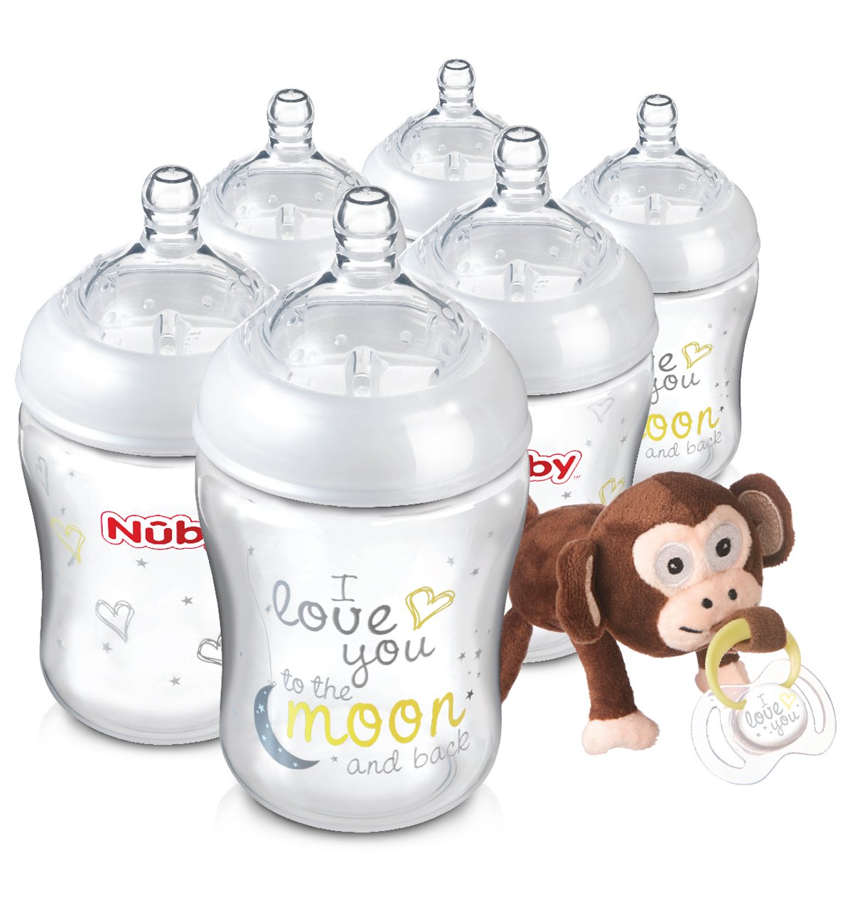 Nuby Natural Touch 270ml Bottles with Snoozies and Soother, Pack of 6