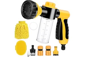 BOBOKA Pup Pony Jet Dog Wash, 7 Pieces Pet Bathing Tool Set Include Hose Nozzle Foam Sprayer with Connectors, Dog Rubber Comb Brush and Wash Mitt, for Showering Pet, Car Wash and Watering Plants
