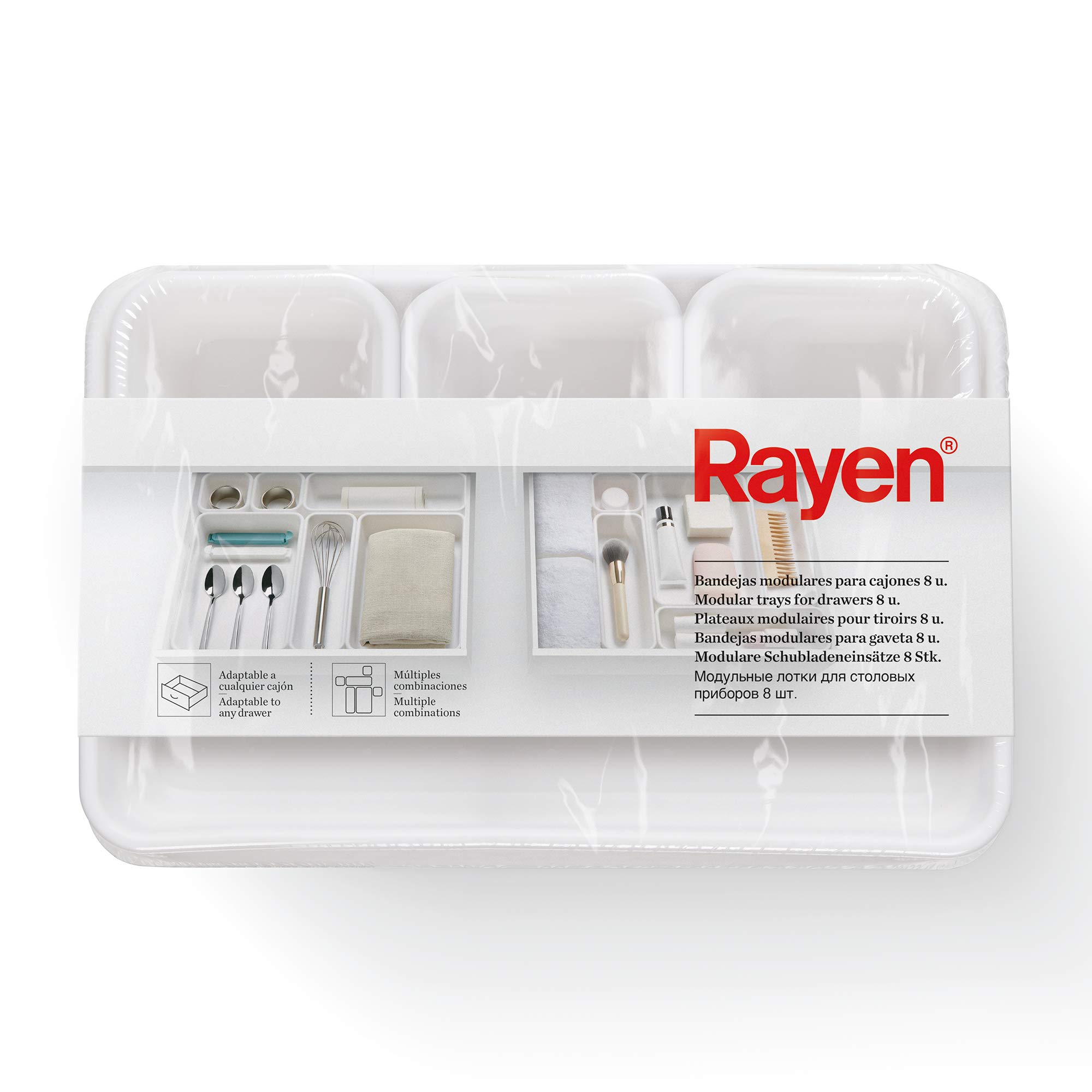 Rayen Modern Modular Drawer Trays 8 U, White, 8 x 7.5 x 4.5 cm, 23.3 x 8 x 4.5 cm, 23.5 x 16 x 4.5 cm