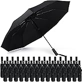 Jexine Automatic Open Close Umbrella Bulk 10 Ribs Portable Travel Windproof Compact Strong Light Folding Umbrellas for Rain Car Backpack, Black