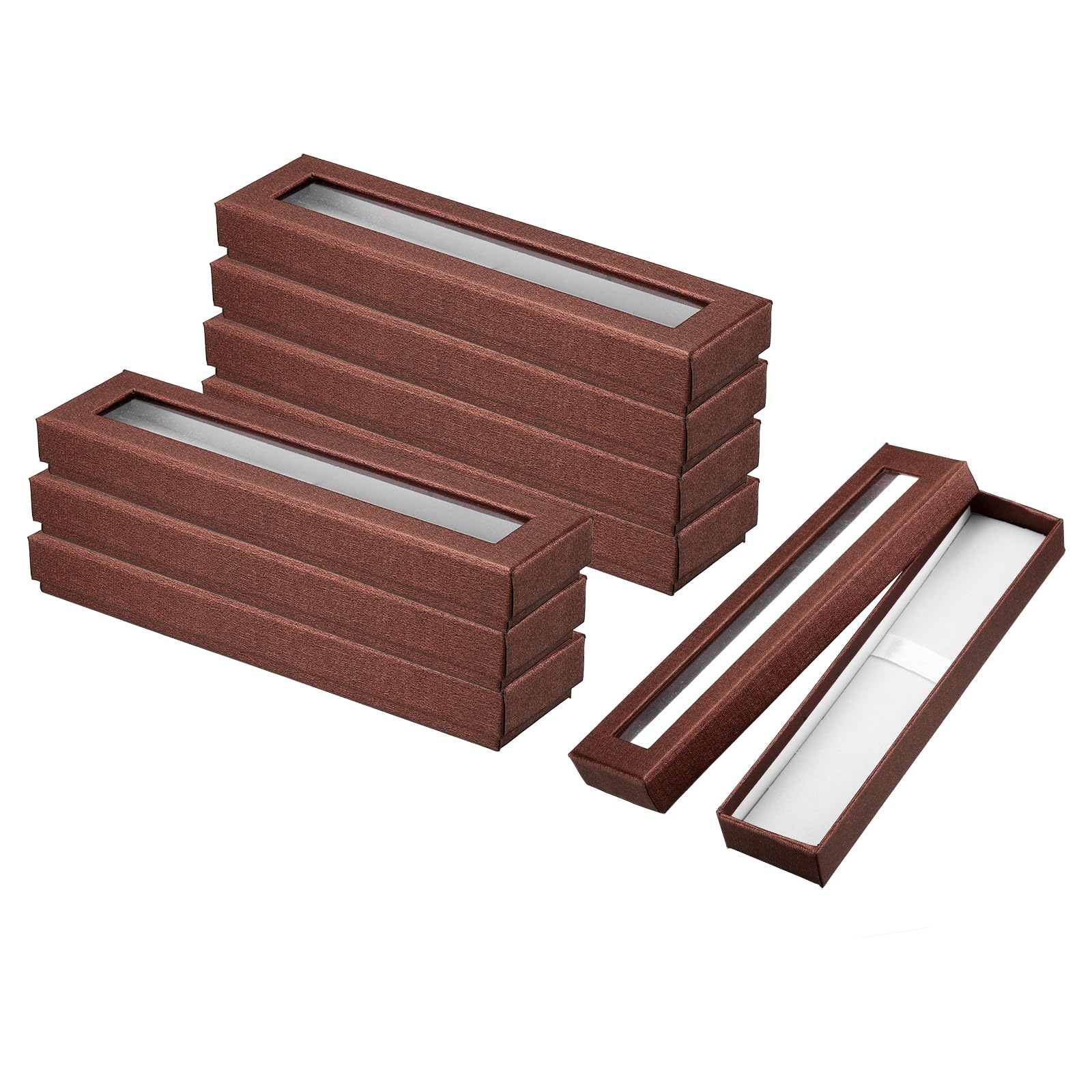 PATIKIL Pen Gift Box, 8 Pack Empty Pen Case Cardboard Case with Clear Window Pen Presentation Display Box for Pencil Ballpoint Jewelry Business Office, Brown