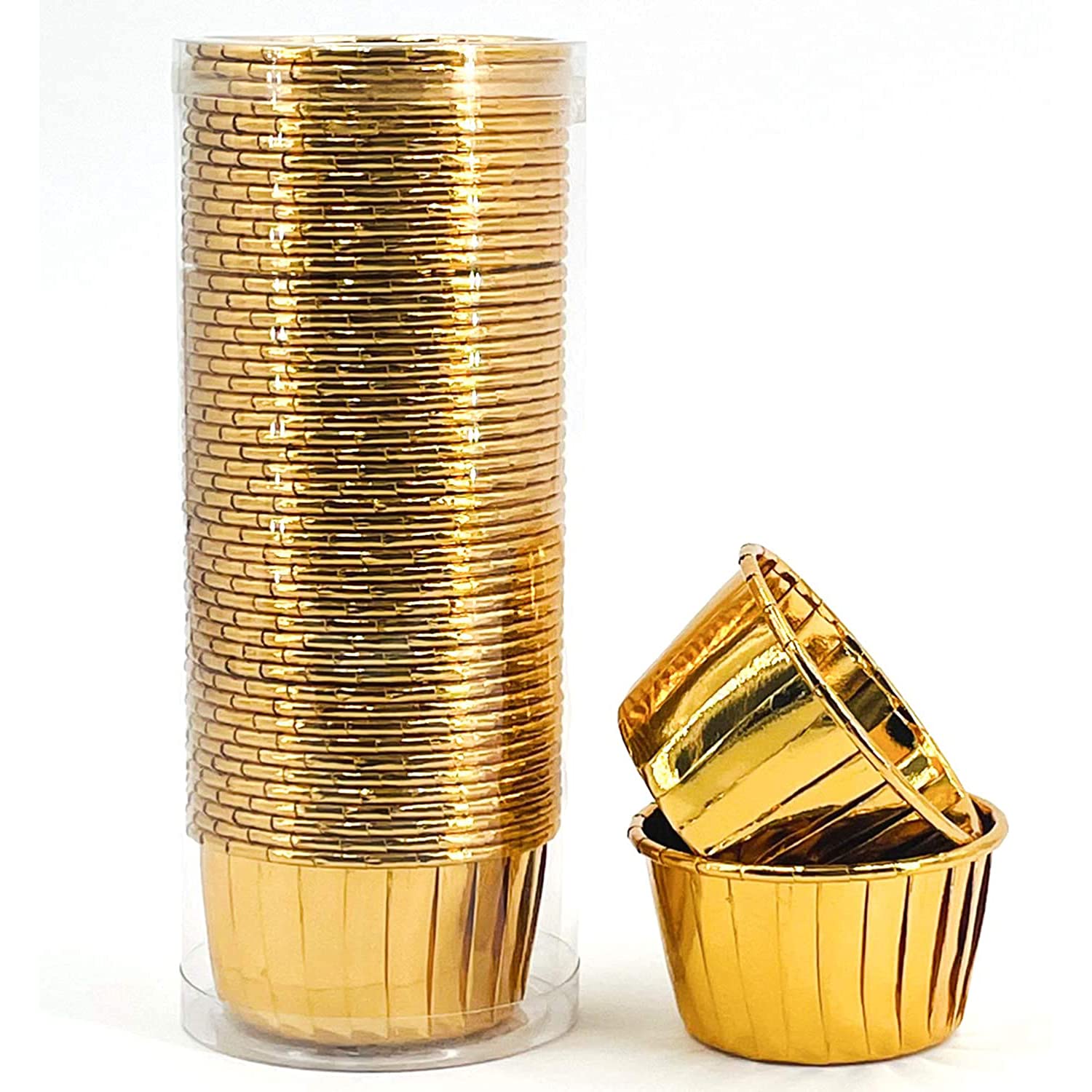 ANCLLO 50Pcs Party Hippo Cupcake Cups Foil Muffin Liners Gold Cupcake Baking Cups Little Baking Cups-Gold