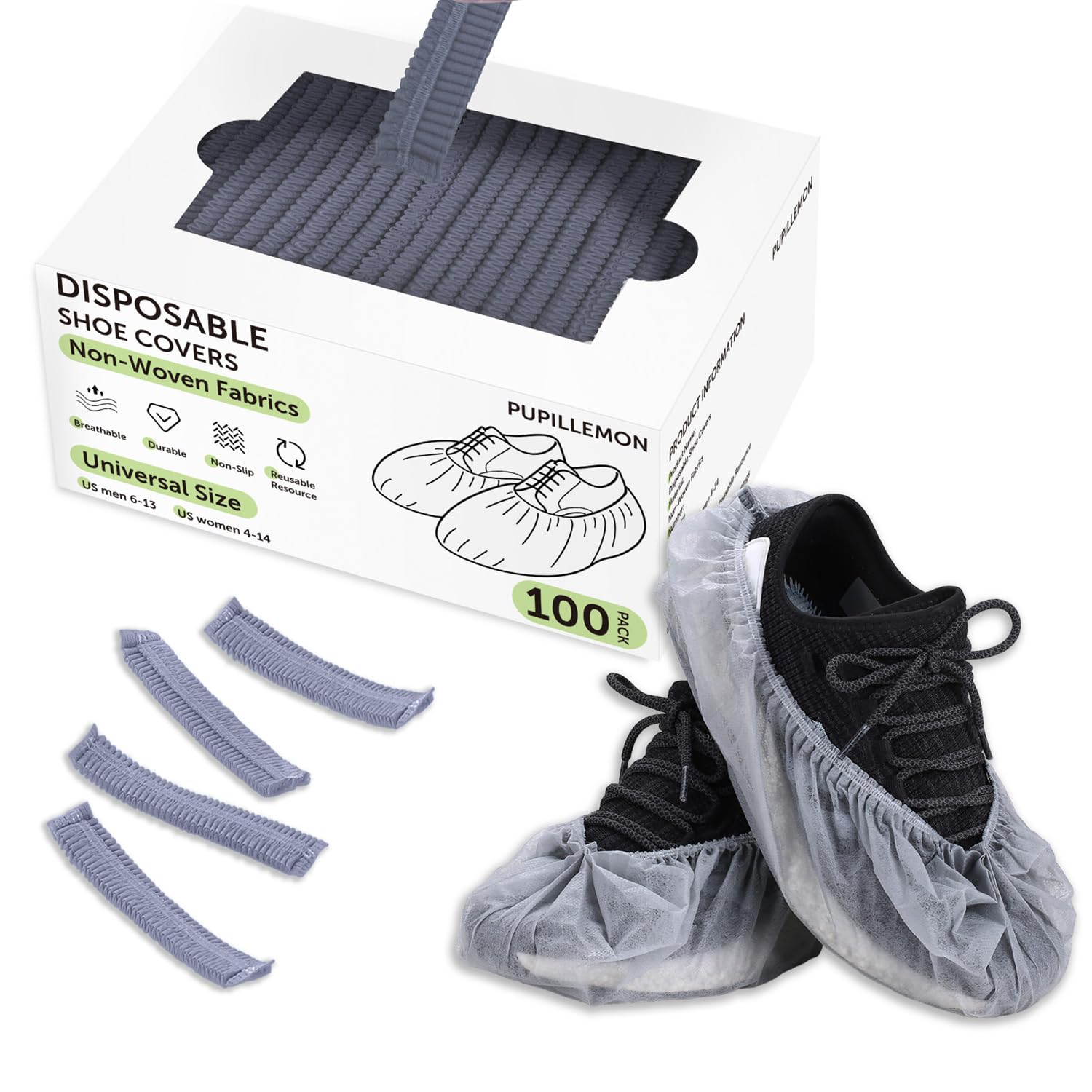 Photo 1 of 100Pcs(50 Pairs) Non-Woven Shoe Covers Disposable Non Slip for Indoors, Breathable | Durable | Boot Covers, Fits Up to Size 13 US Men (Gray)