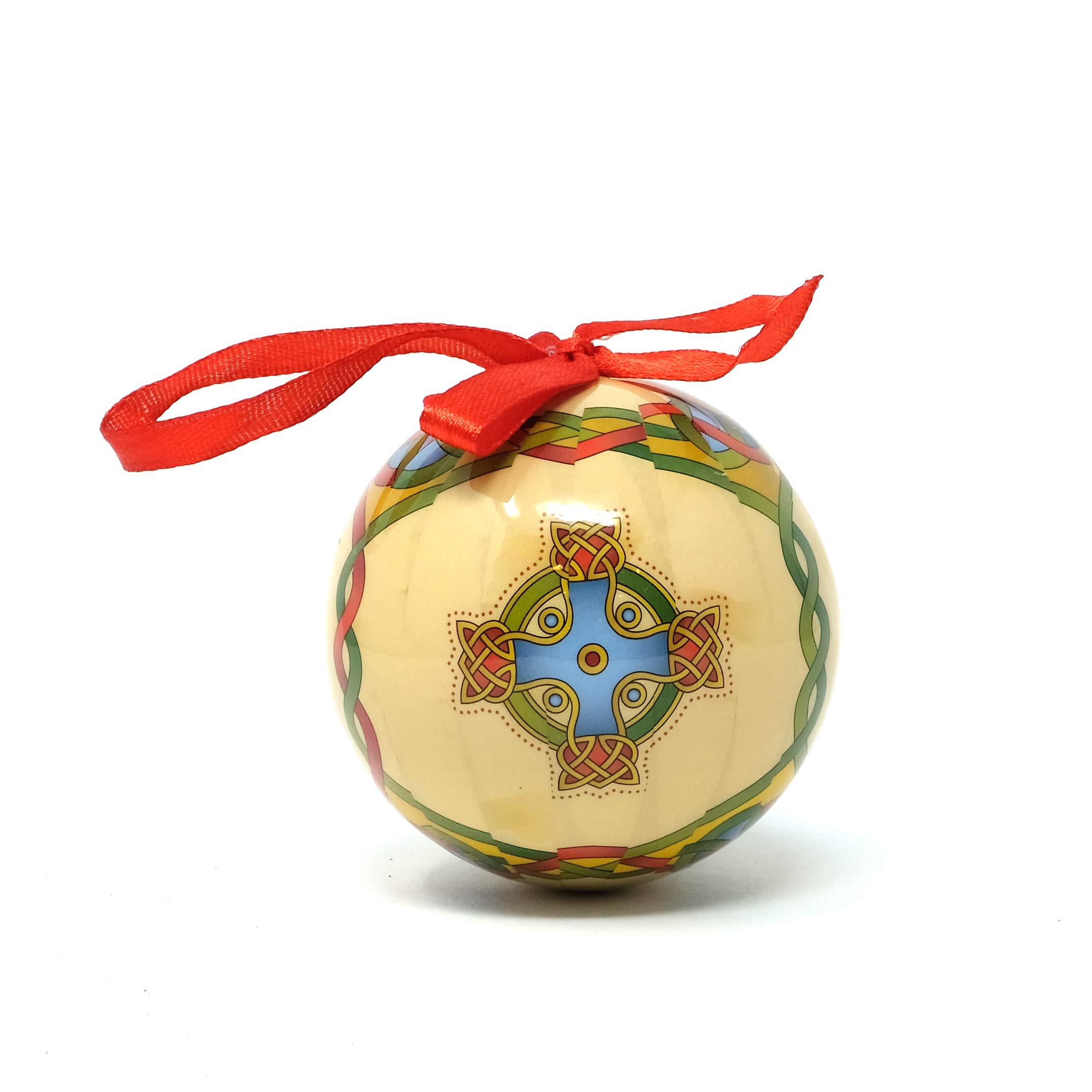 Scottish Christmas Bauble High Cross Handcrafted Decoupage | Scotland Snow Celtic Globe Tree Decoration Gift Scottish Weave | 7.5cm Round