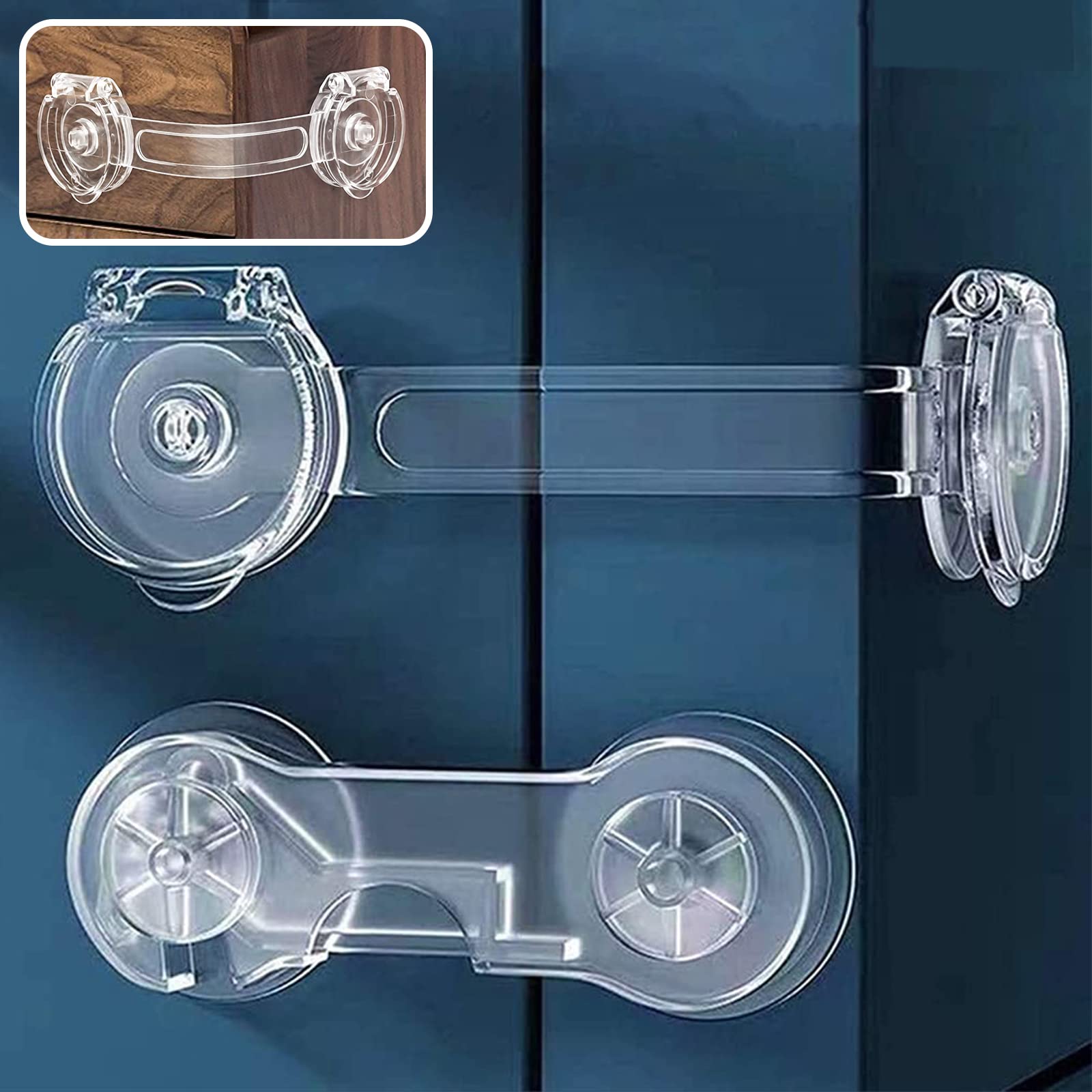 10 Pack Child Safety Locks, Baby Safety Lock Adjustable Child Safety Locks Transparent Child Safety Cupboard Door Lock, Non-Hole Child Lock (Long Handle + Short Handle)