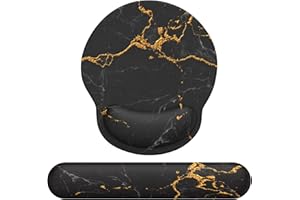 eulps Mouse Pad Wrist Support, Ergonomic Memory Foam Keyboard Wrist Pad & Gel Wrist Rest Set for Computer Keyboard for Easy Typing & Pain Relief for Office & Home (Black Marble Set)