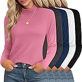 Neer 5 Pack Women's Turtleneck Long Sleeve Tops Basic Thermal Cotton Underwear Base Layer Fall Winter Shirts Multipack
