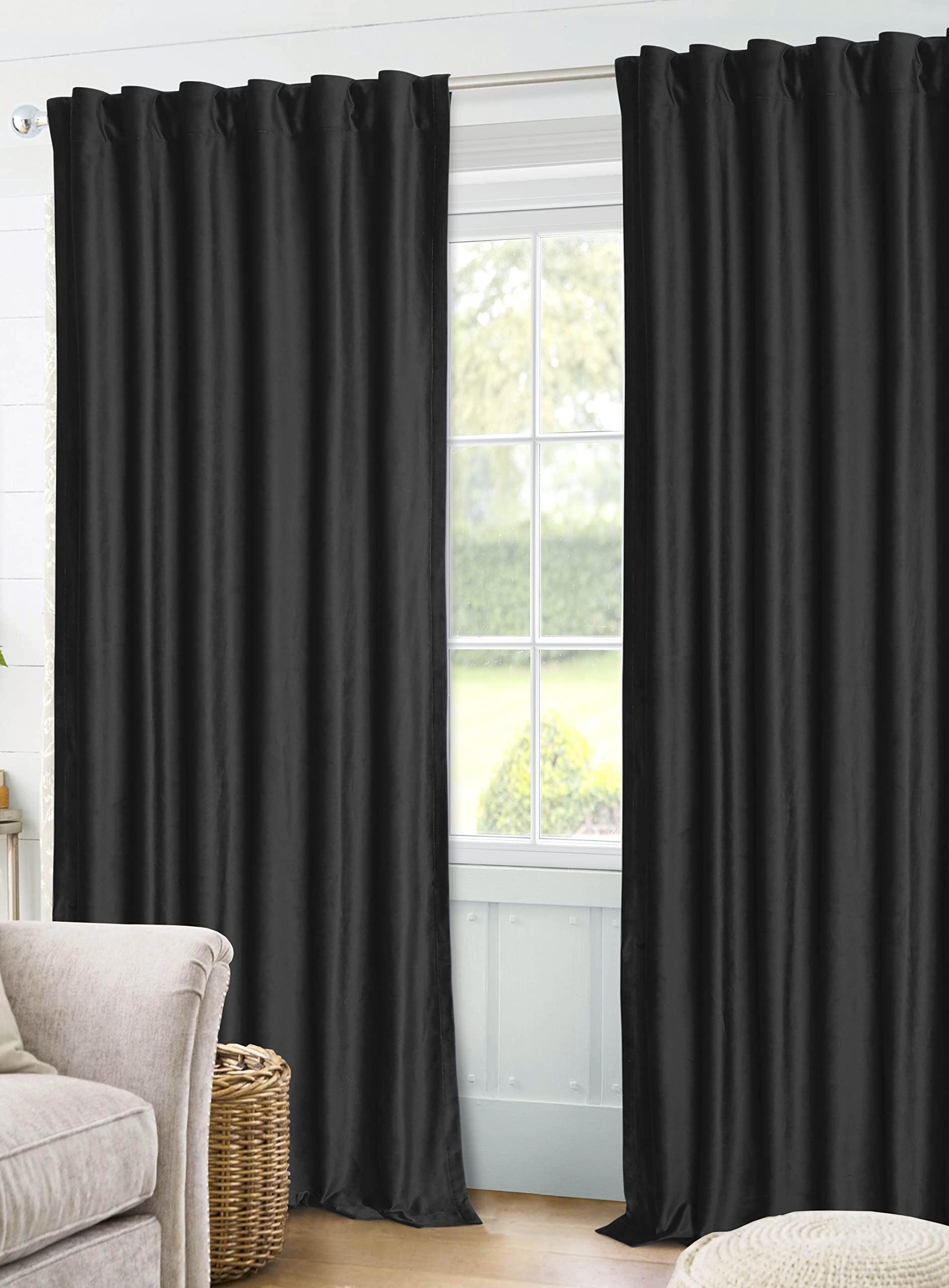 Tribeca Living Luxury Velvet Room Darkening Window Curtains - 50 x 84-Inch, Steel Grey, 2 Panels (Rod Pocket/Back Tab) (VELSOCUR84ST)
