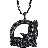HAQUIL Raven Necklace, Celtic Raven in Flight Medallion Pendant, Box Chain, Raven Jewelry Gift for Men and Women