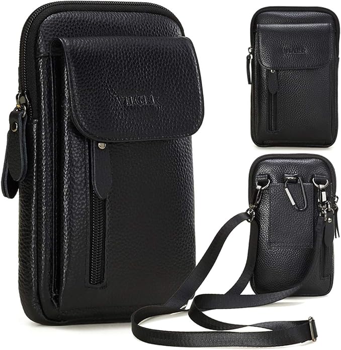 VIIGER - Cartera de piel para hombre, tamaño pequeño, para viajes, para