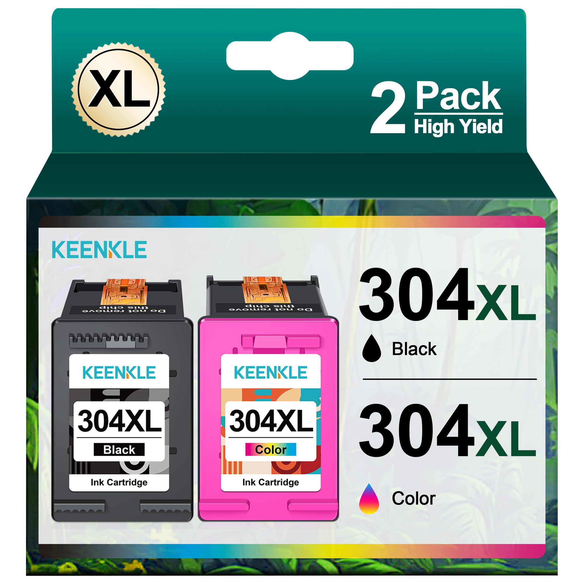 KEENKLE 304XL High Yield Ink Cartridges Compatible for HP 304XL for DeskJet 2620 2622 2630 2632 2633 2634 3720 3730 3733 3735 3750 ENVY 5010 5020 5030 5032 5055 AMP 120 131 (2-Pack, Black and Colour)