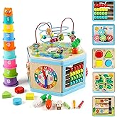 Wondertoys Wooden Activity Cube, 11-in-1 Montessori Toys Gift Set for 12+ Months Boys & Girls, Educational Learning Toys for 
