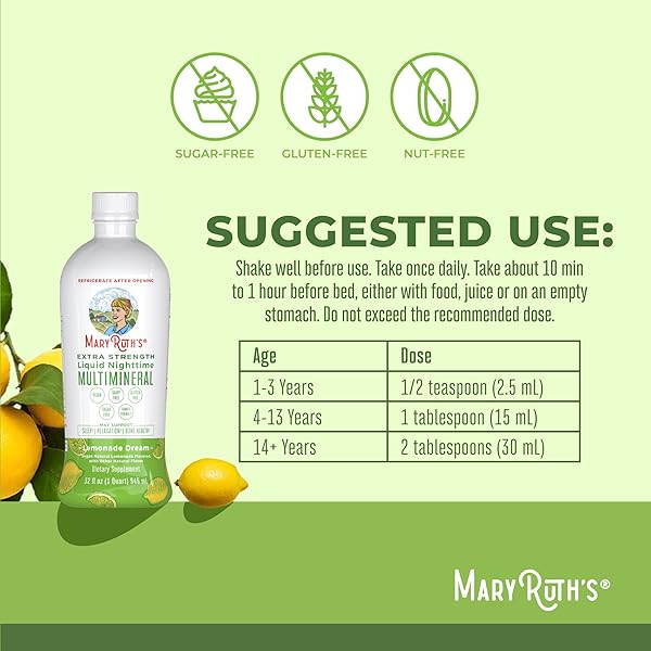MARYRUTH ORGANICS EXTRA STRENGTH NIGHTTIME LIQUID MULTIMINERAL SLEEP SUPPLEMENT | SUGAR FREE | CALM MAGNESIUM CITRATE | NO MELATONIN | CALCIUM MAGNESIUM ZINC | LEMONADE FLAVOR | VEGAN | 32 SERVINGS