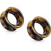 Pierced Owl - Tiger Eye Stone Double Flared Saddle Tunnels, Sold as a Pair