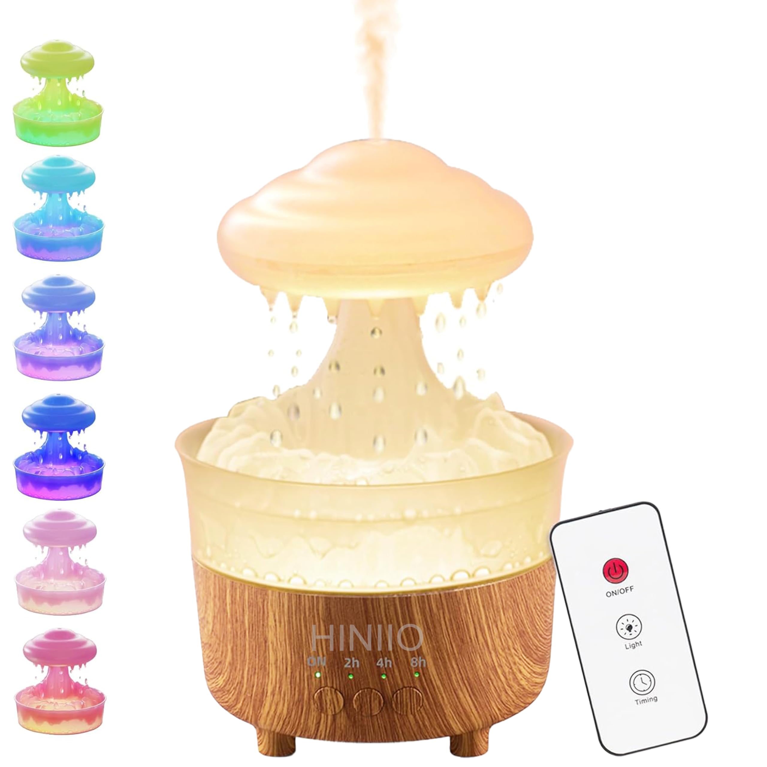Photo 1 of Rain Cloud Humidifier Water Drip with 7 Colors LED Night Light, Mushroom Essential Oil Diffuser with Remote Control for Bedroom Sleeping Relaxing(Wood Grain)