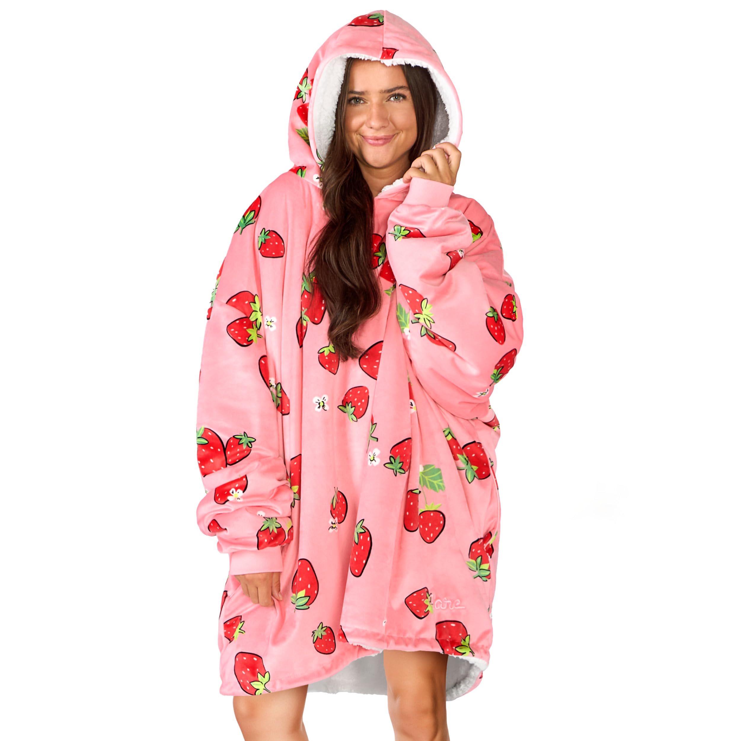 Bare Home Sherpa Fleece Wearable Blanket - Oversized Wearable Blanket Hoodie - Adult Size - Warm & Cozy - Soft Blanket - Comfortable Blanket Sweatshirt with Two Zipper Pockets (Adult, Strawberries) Image Bare Home Sherpa Fleece Wearable Blanket - Oversized Wearable Blanket Hoodie - Adult Size - Warm & Cozy - Soft Blanket - Comfortable Blanket Sweatshirt with Two Zipper Pockets (Adult, Strawberries) Image