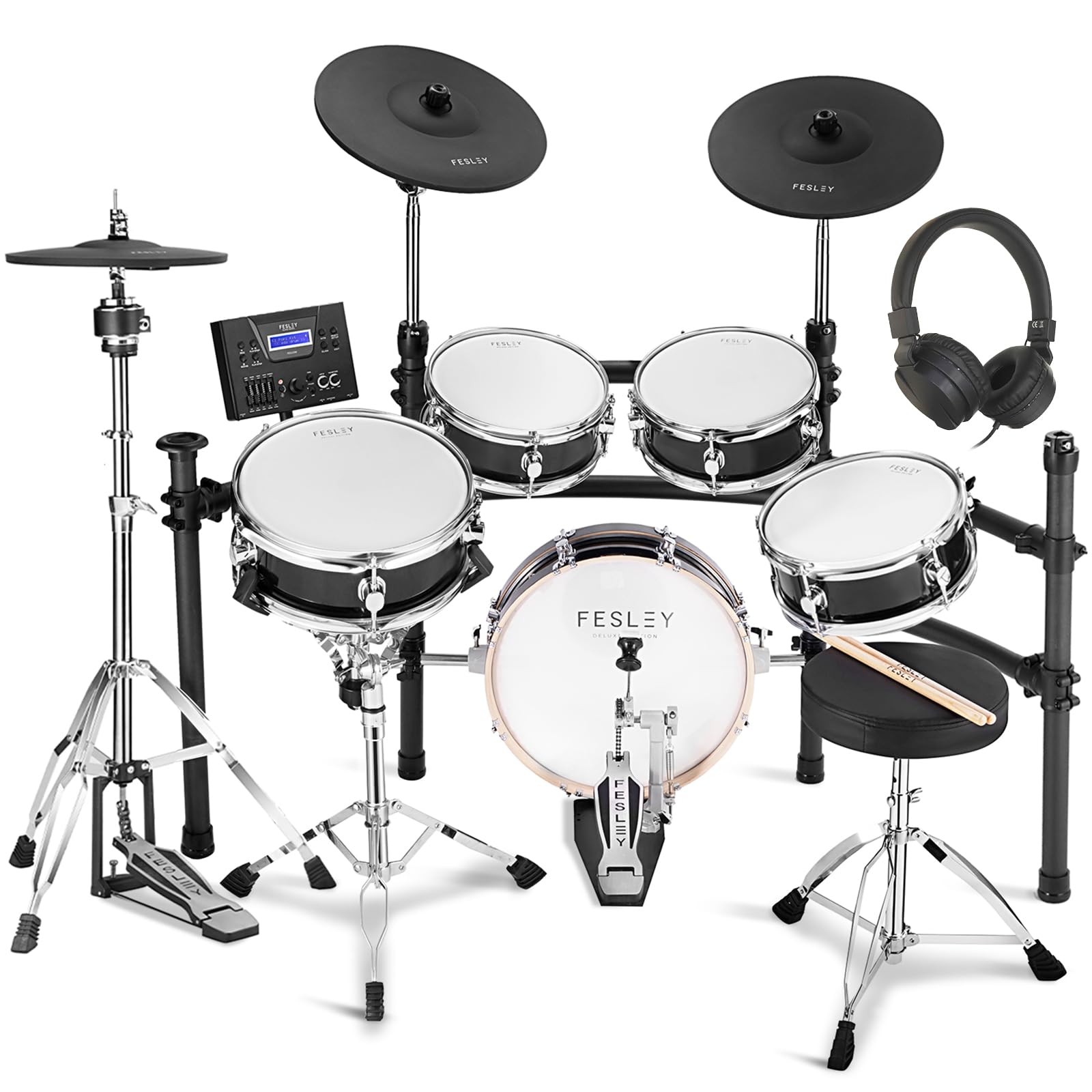 Photo 1 of ***************MISSING A LOT OF PARTS, FOR PARTS ONLY-----FINAL SALE***********************
Fesley Electric Drum Set with Independent Kick Snare Drum HiHat Cymbal: Real Sample Sound Source, Bluetooth Electronic Drum Set with Dual Zone Mesh Drum Pad, Dual 