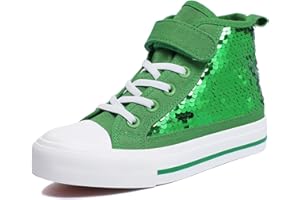 Zoroadke Kids Sparkle Sequins High Top Casual Adjustable Strap Canvas Shoes Girls and Boys Glitter Sneakers