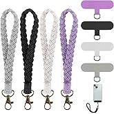 Tucnoeu 4pcs Boho Macrame Phone Wrist Strap Phone Wristlet with 4pcs Tether Tabs Handmade Wrist Strap Lanyard,Women Men Wrist Lanyard for Keys
