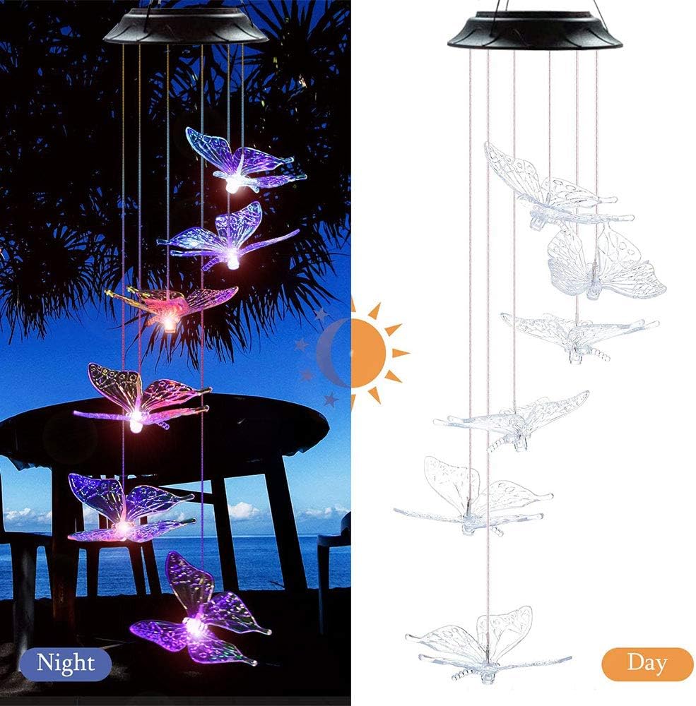 N-A Outdoor Wind Chime, Solar Lights Chimes Butterfly Wind Chimes Color Changing Solar Power Wind Chime Outdoor Decor, Yard Decorations Solar Light Mobile Unique Wind Chimes, Wind Bell Light（2pack） : Garden & Outdoor