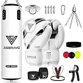 ASBRAVO 4 ft Punching Bag Set for Adults with 12 oz Boxing Gloves | Unfilled PU Heavy Bag with 195-Inch Hand Wraps, Reflex Ball Set, Jump Rope, Grip Strengthener, 360&deg; Swivel and Mounting Kit