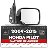 Passenger Side Mirror Replacement - Compatible with 2009-2015 Honda Pilot - Powered Adjustment, Heated, Manual Fold, Convex Glass - Smooth Black, 16H5P - OEM 76208SZAA11ZF, HO1321248