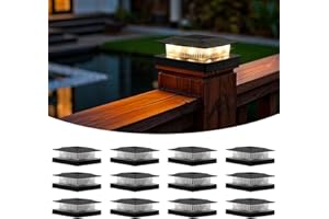 Greluna Solar Post Cap Lights Outdoor 12 Pack, 4x4 Wood Vinyl Post LED Light, Warm White/Cool White Waterproof Solar Powered Lights for Your Yard, Garden Decor(12)