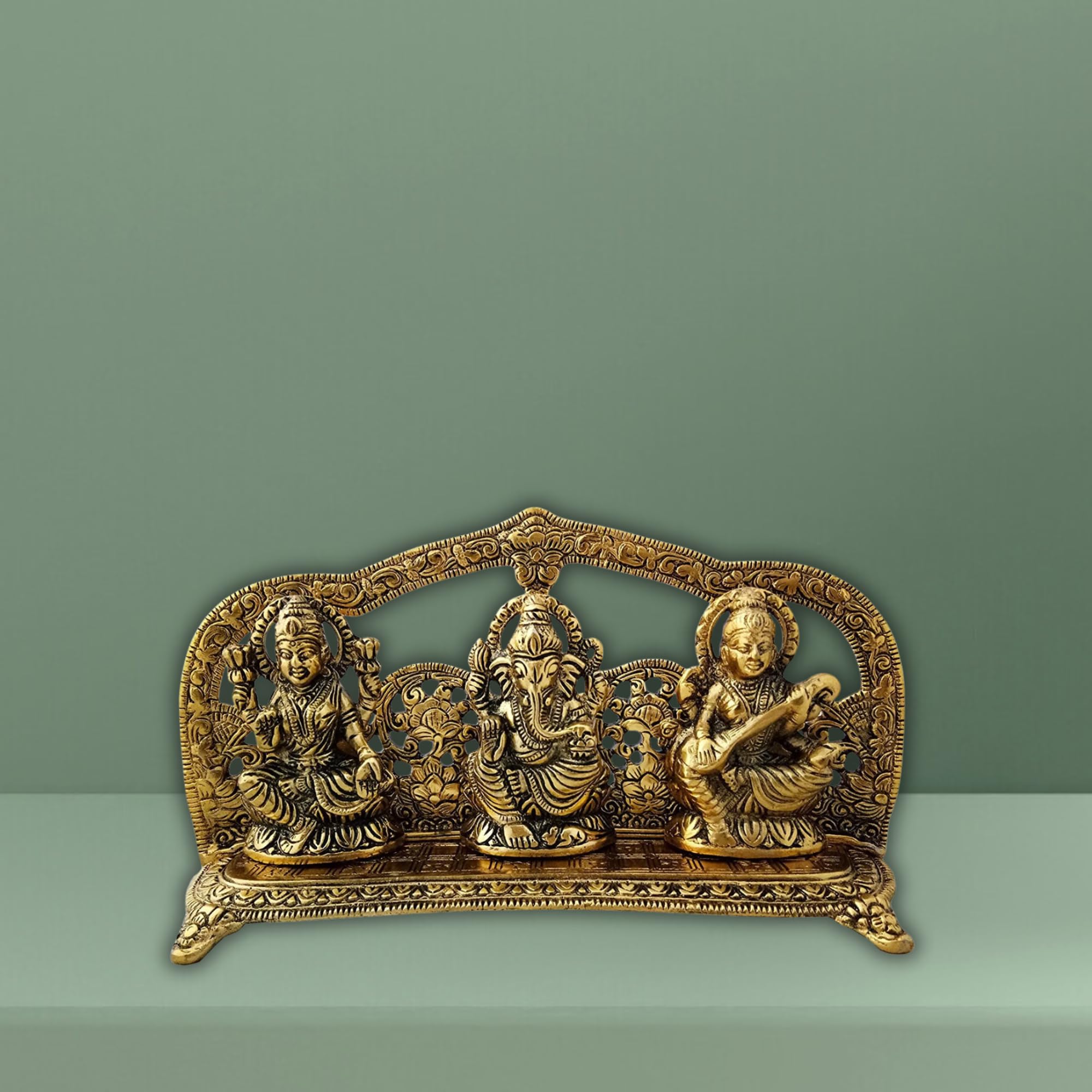 Trendy Crafts Metal Laxmi Ganesh Saraswati Handcrafted Showpiece For Home Decor Gift Item