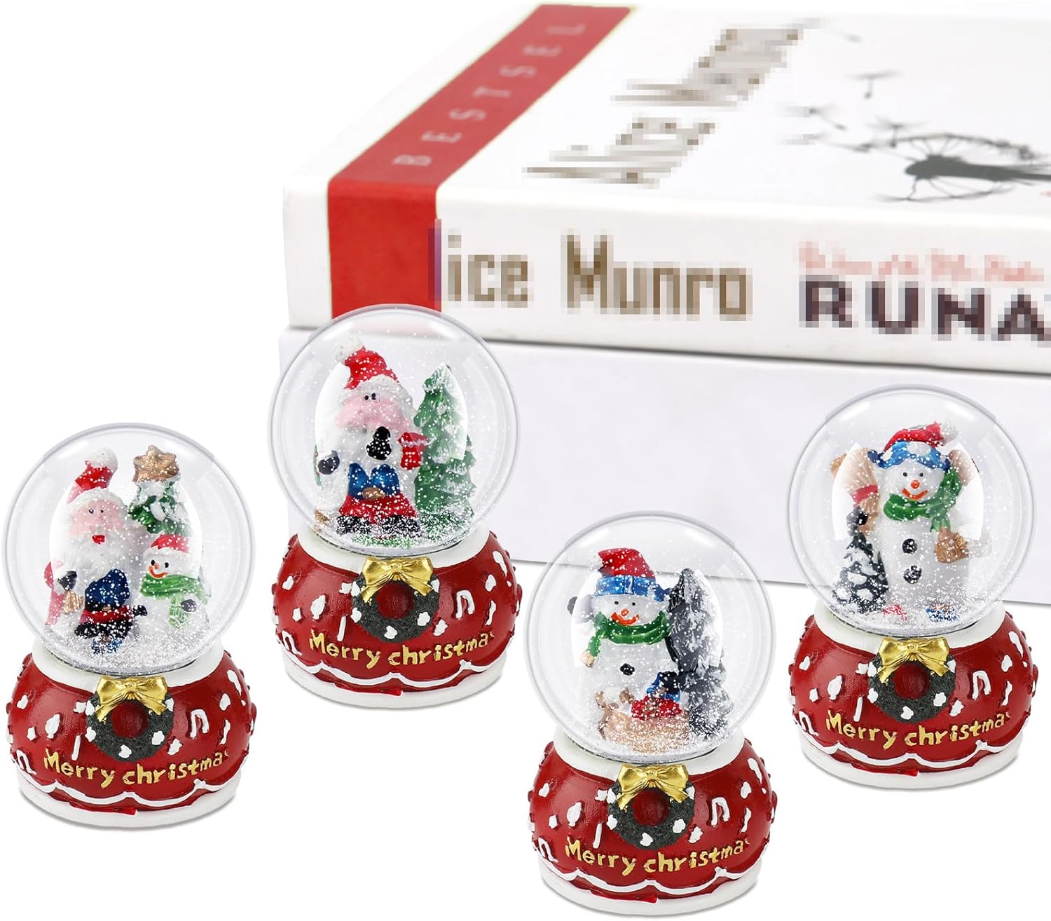 Snow Globes - Suclain 4 Pcs 1.8 Inch Christmas Snow Globe Santa Claus Water Snow Globe Lightweight Winter Red Green Christmas Tree Crystal Balls for Christmas Holiday Girls Kids Boys Home Decorations (Style 1)