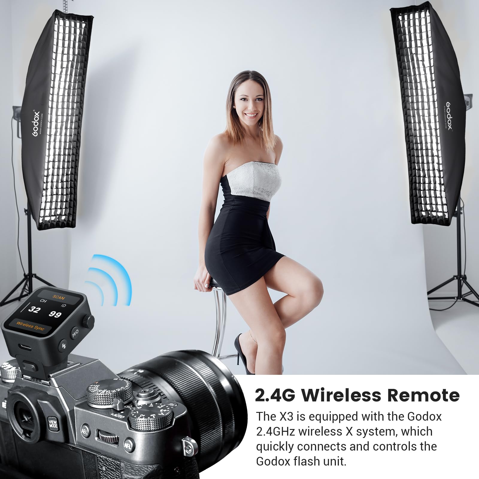 Godox X3-F Wireless Flash Trigger OLED Touch Screen Rechargeable Battery, USB-C Charging, Quick Fit Hot Shoe, Built in Godox 2.4G X Wireless System, 1/8000s HSS TTL TCM Function with Technical