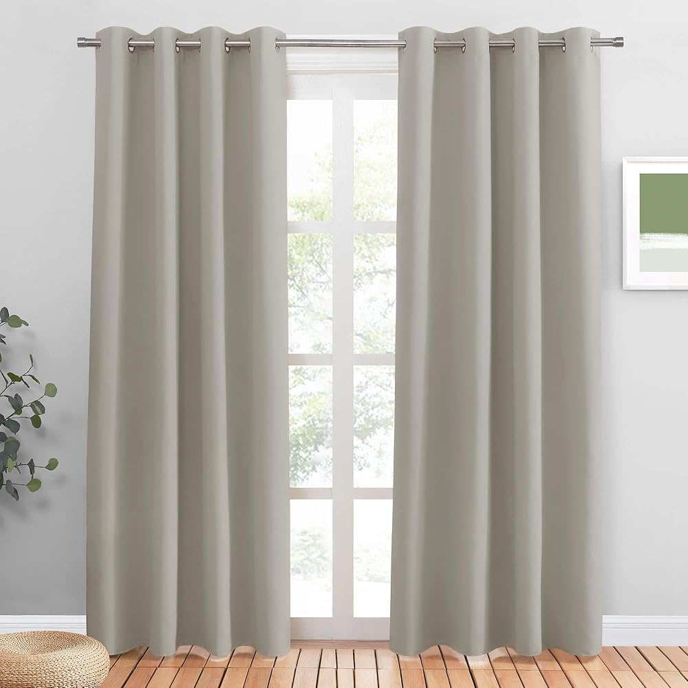 PONY DANCE Natural Thermal Insulated Eyelet Curtains 52x84 2 Panels