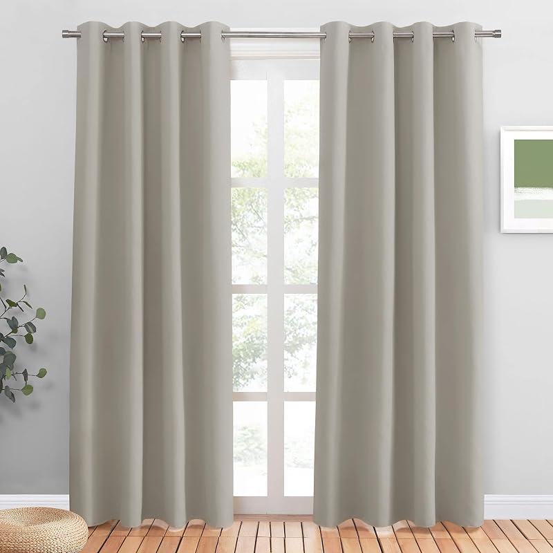 PONY DANCE Natural Thermal Insulated Eyelet Curtains 52x84 2 Panels