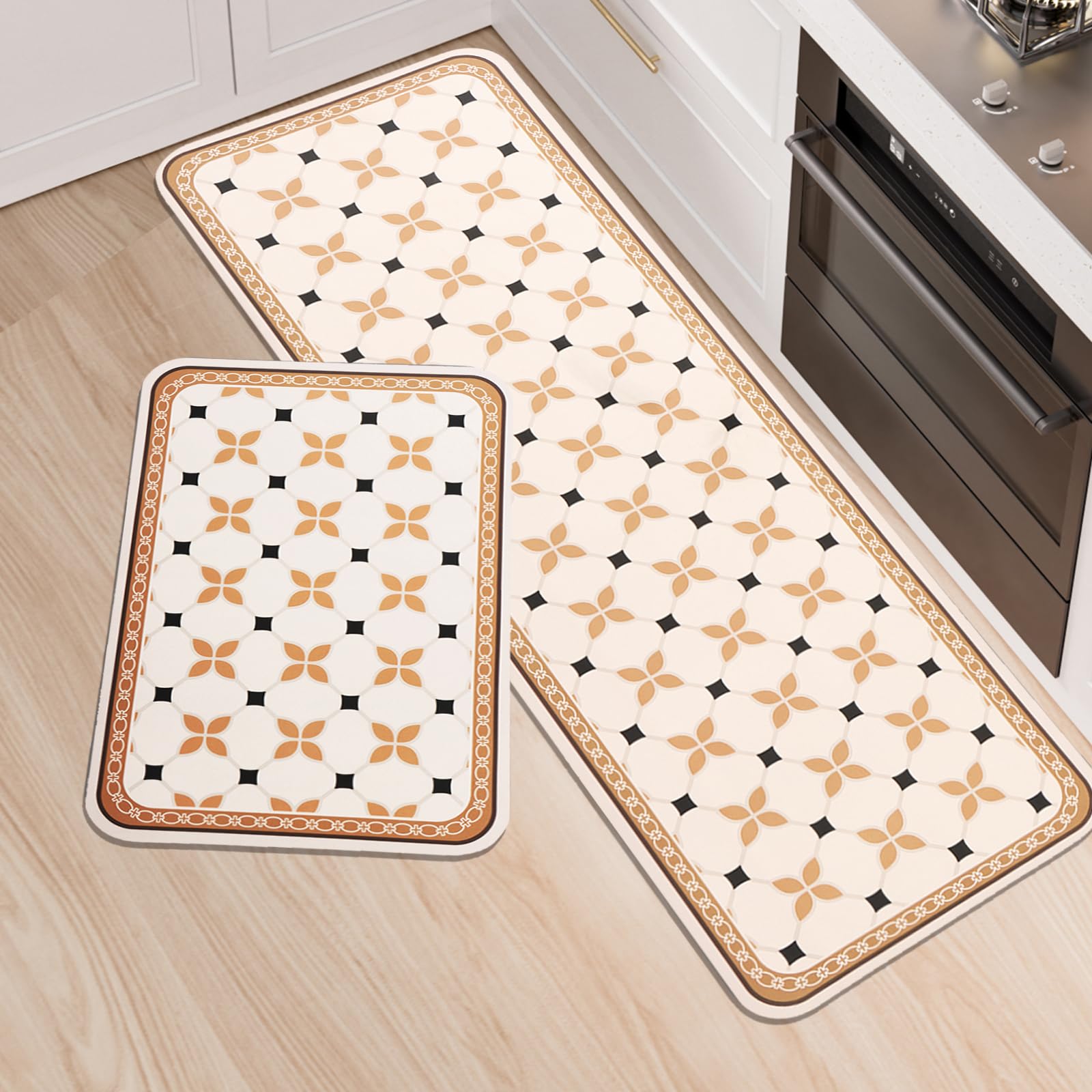 LY4U Kitchen Rug Sets, 2 Piece Non Slip Kitchen Mats and Rugs Runner Set, Rubber Backing Super Absorbable Washable Floor Mats, 43x75+43x120cm โ image 1