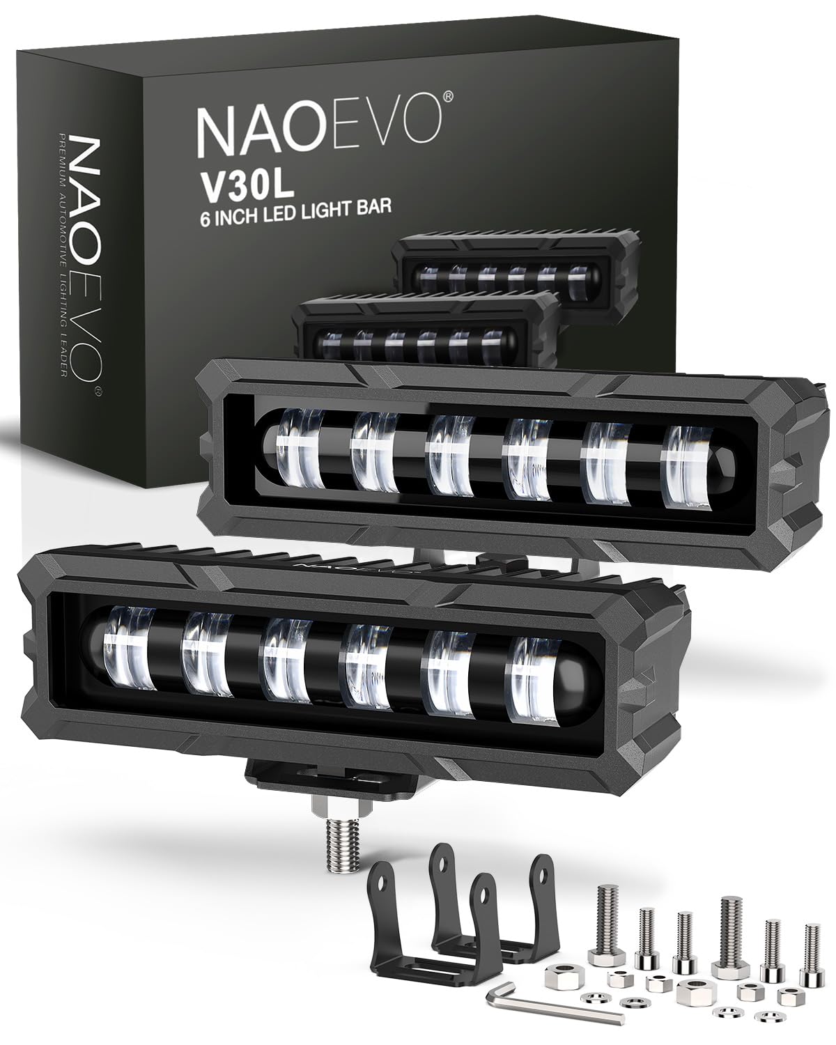 Photo 1 of NAOEVO 6 Inch LED Light Bar, 50W 2600LM LED Fog/Off Road Lights for Trucks/Cars/Boat, 2 Pcs (White)