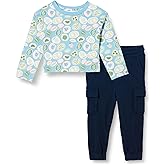 Amazon Essentials Girls and Toddlers' Long Sleeve T-Shirt and Pull on Pants Set