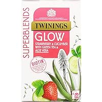Twinings SuperBlends Glow 20 Tea Bags – Strawberry and Cucumber Flavoured Herbal Infusion with Green Tea, Aloe Vera and added