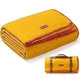 Molithe 100% Wool Blanket, 48" x 62", Warm, Thick, Washable, Military Wool Blanket, Great for Camping, Outdoors, Sporting Events, Survival Kits, Yellow