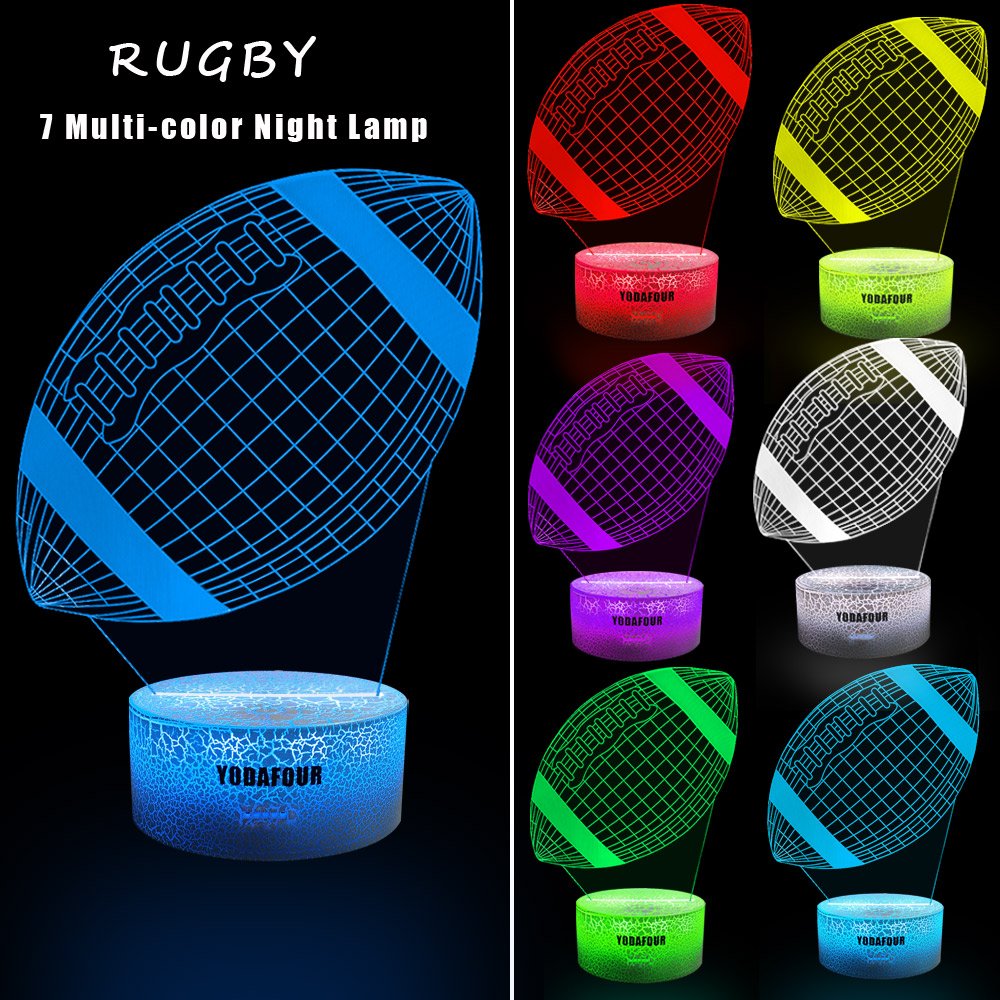 Children Gift 3D Toy Night Light 3D Illusion Lamp Xmas Halloween Birthday Anniversary Gift Nursery LED Table Night Lamps Lights for Baby Kids Children Sports Lovers by YODAFOUR (Rugby)