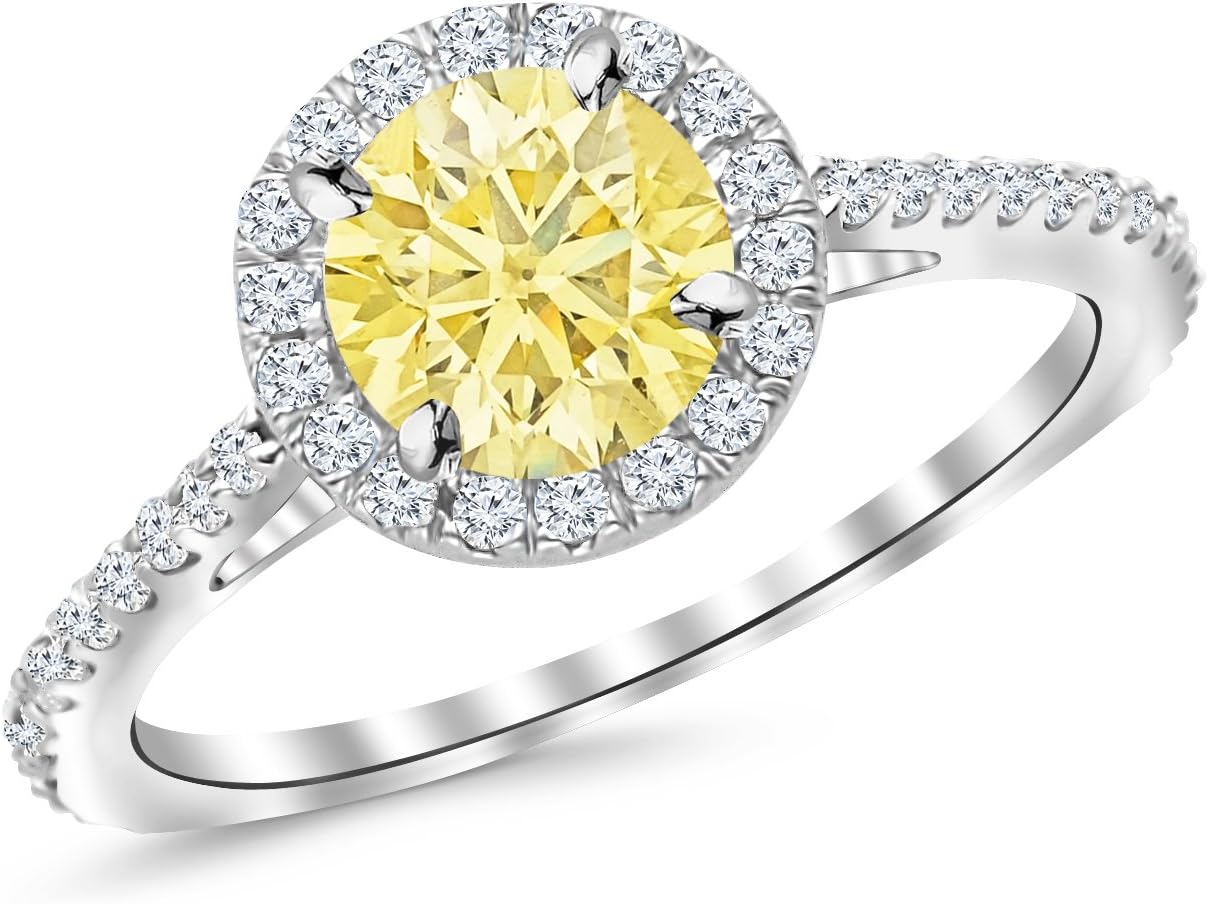 1.05 Ctw 14K White Gold Classic Round Diamond Engagement Ring w/ 0.75 Carat Blue Diamond