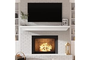 Eshoma Fireplace Mantel - 72 Inch Floating Shelf for Over Fireplace - Wood Mantel with Invisible Heavy Duty Wood Bracket, Modern Wall Mounted Mantle Shelf, White, 72 X 8 X 6