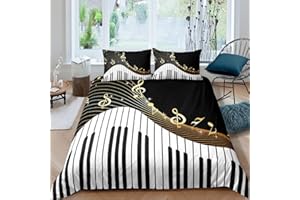 Feelyou Piano Pattern Comforter Cover Classic Music Themed Bedding Set for Boys Girls Children Musical Pattern Duvet Cover Geometric Stripe Room Decor King Size Quilt Cover 3Pcs