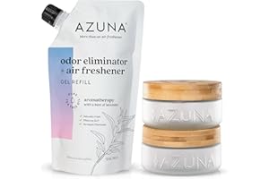 Azuna Air Freshener & Odor Eliminator for Strong Odor | 2 Room Kit Includes (2) 8 oz. Empty Luxe Glass Jars & 12 oz | Refill with Tea Tree Essential Oil Gel | Aromatherapy | Last 60-90 Days